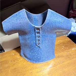 Baum Signed Handmade Ceramic Blue Shirt Sculpture Modern Medium Art/Vase Decor
